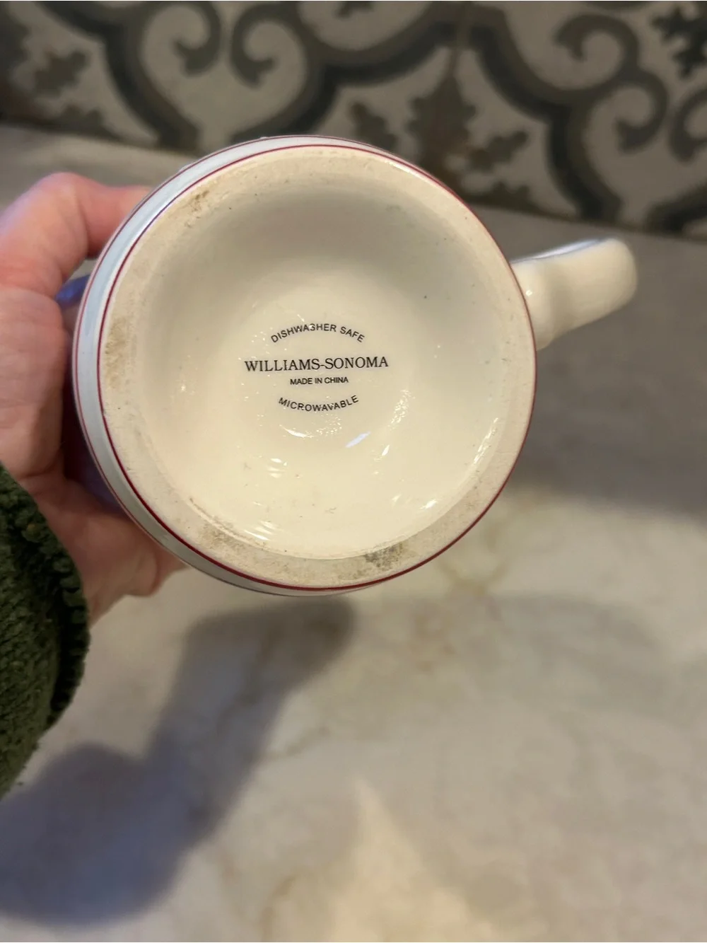 Williams Sonoma “Merchant Coffee Brand” Coffee Mug with Red Rim- EUC